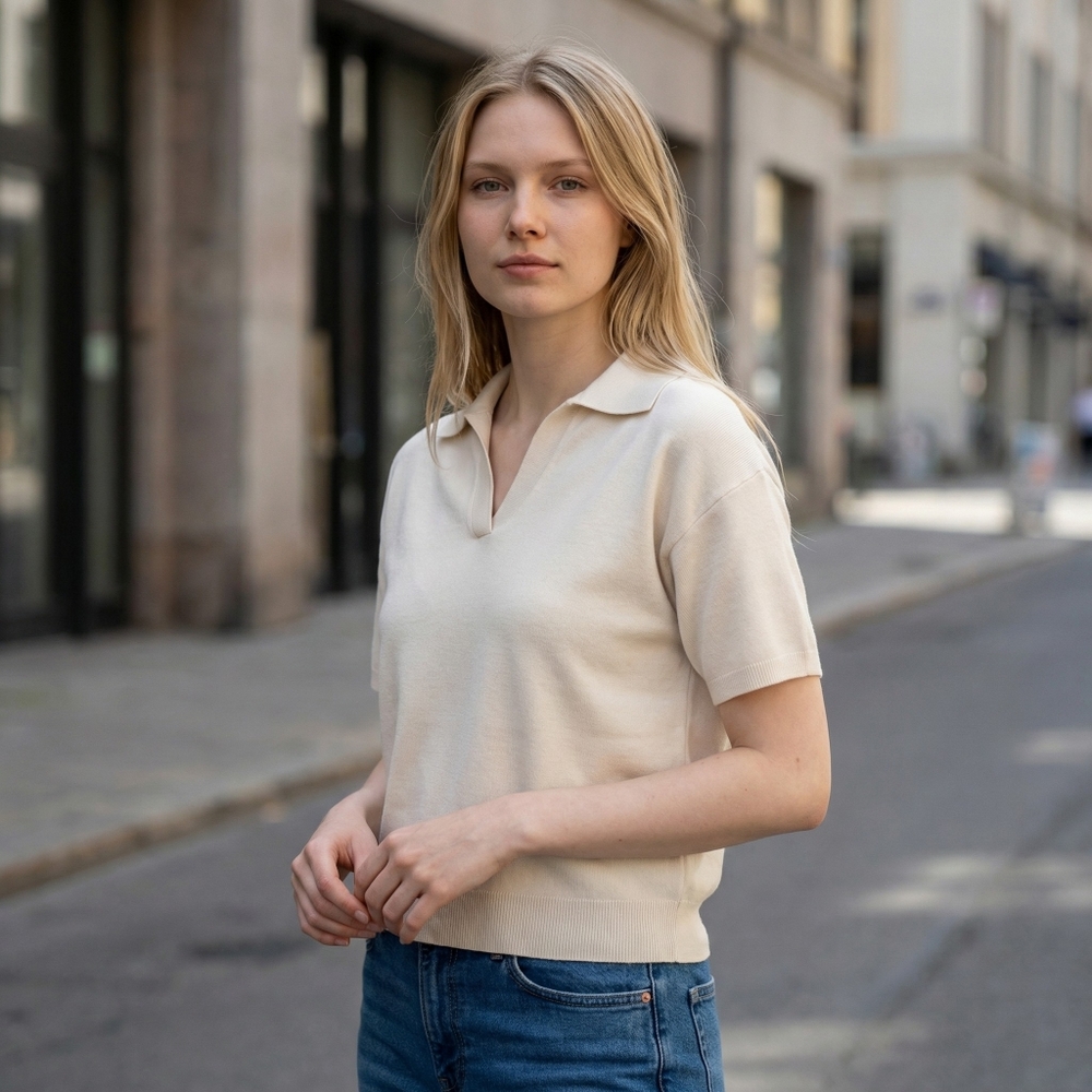 & Other Stories Cream Short-Sleeve Collared Sweater
